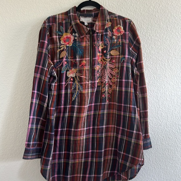NWT Johnny Was womens Shuri Plaid Tunic embroidery floral animal graphic - Picture 6 of 9